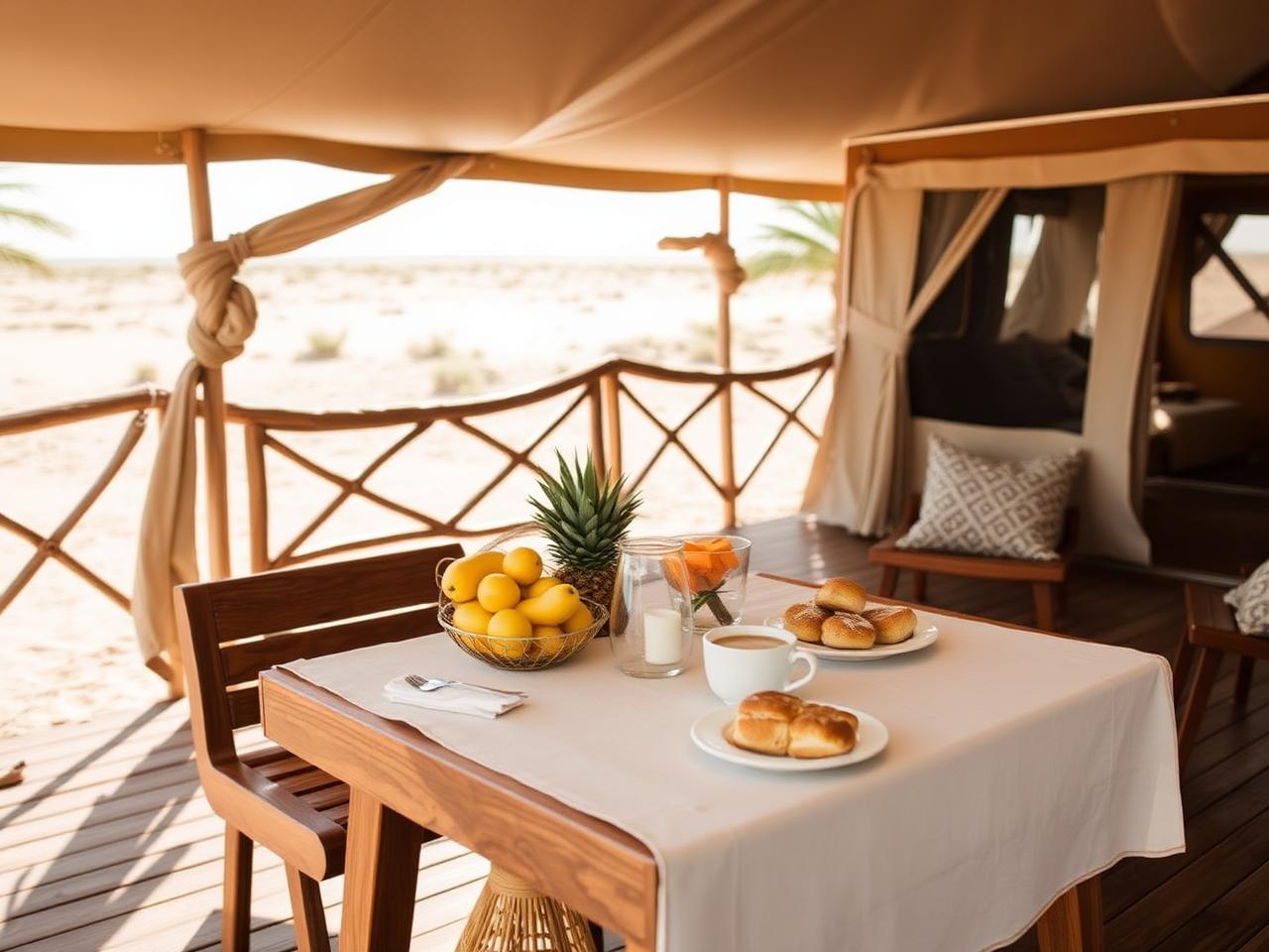 Breakfast laid out on the tent deck