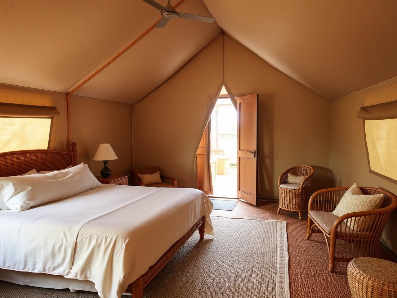 Eco Escape Tent interior with queen bed